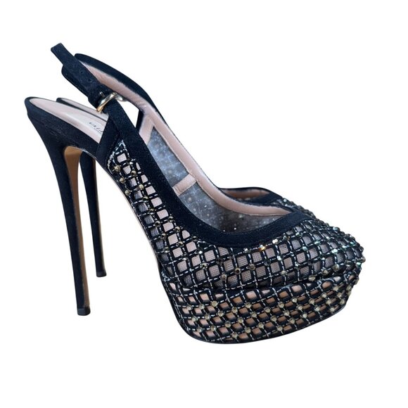 Valentino Garavani Crystal Strass Mesh Platform Slingback Heels Stilettos EU 38 - Picture 4 of 10